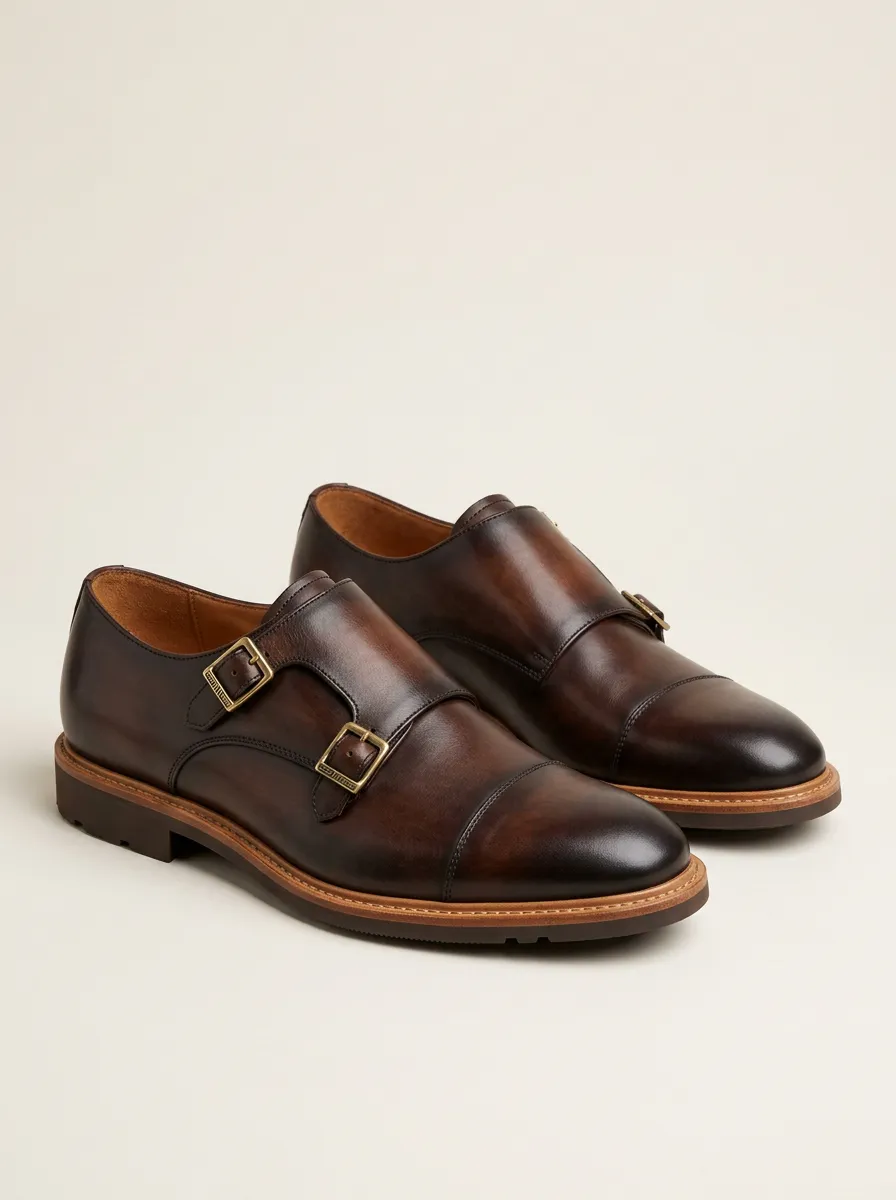 Men's Casual Business Formal Leather Double Monk Strap Shoes