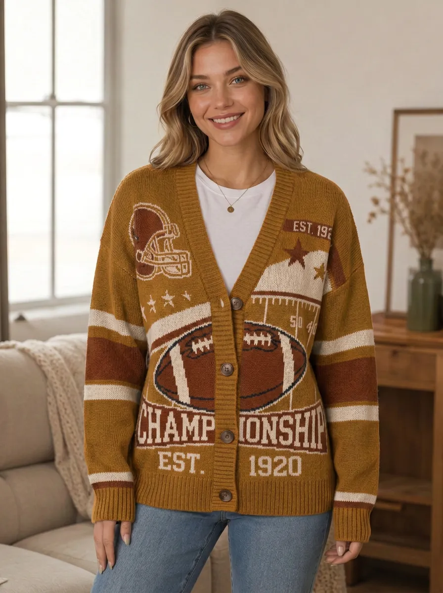 Women's Everyday Gridiron Helmet Ball Knit Cardigan