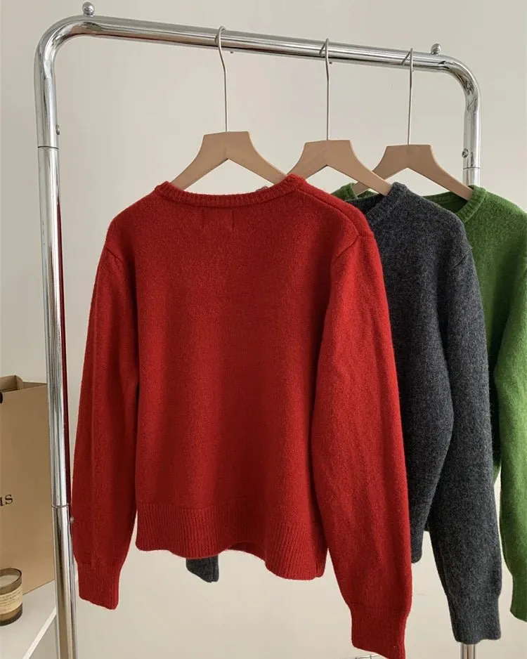 Classic Wool Button-Front Round-Neck Cardigan