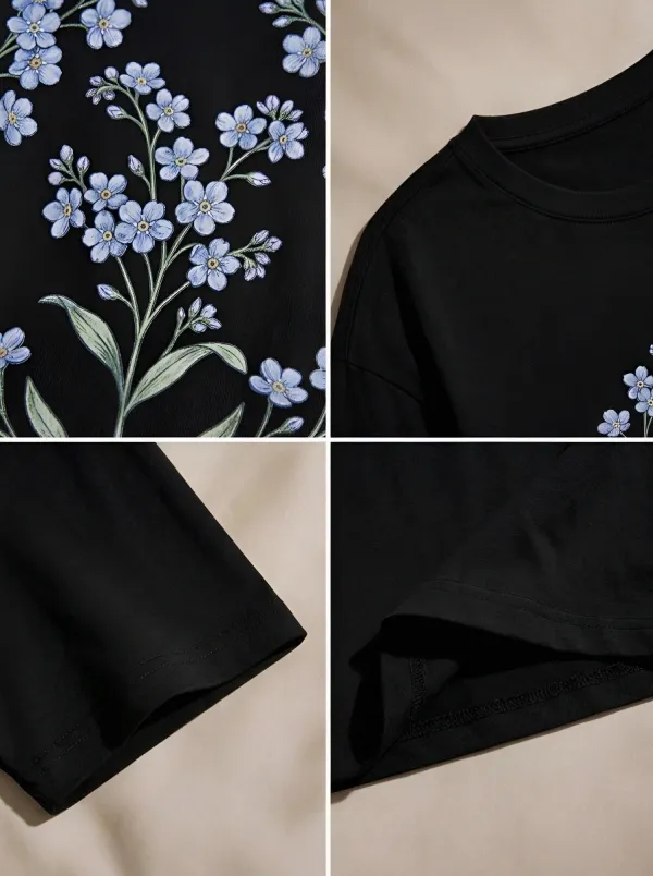 Unisex Botanical Nature Lover Forget-Me-Not Floral Printed T-shirt
