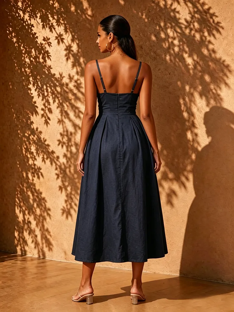 Noemi Blue Print Spaghetti Strap Midi Dress