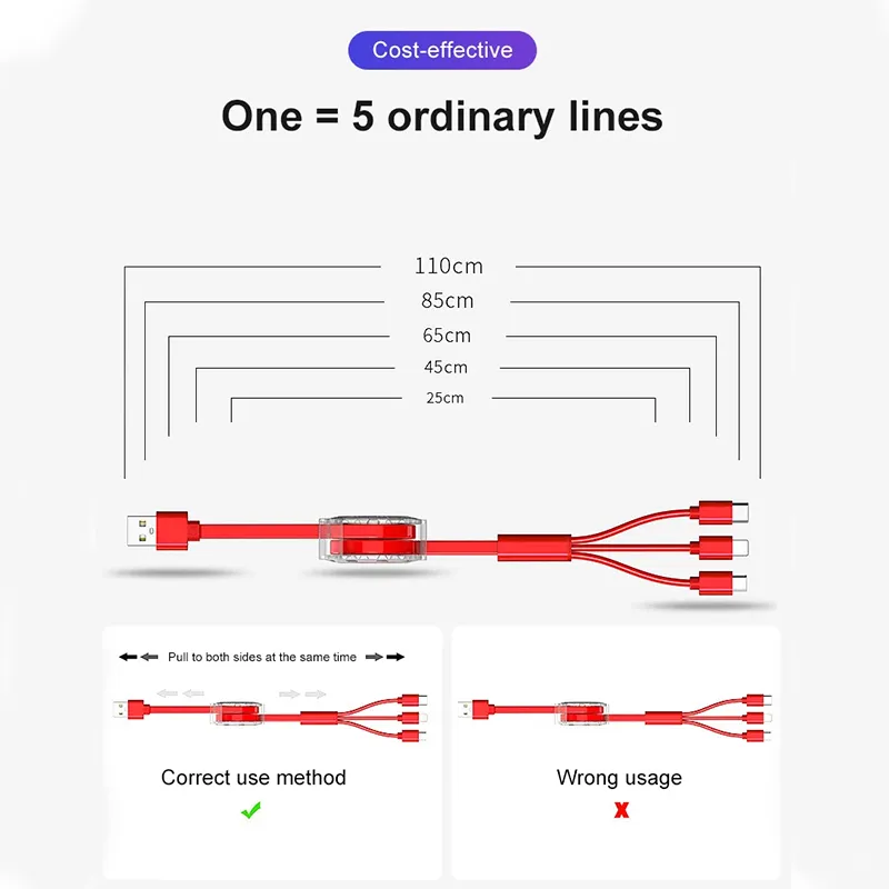 3 in 1 YO YO Mobile Charging Cable (multicolour)