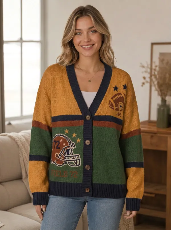 Women's Easygoing Gridiron Helmet Trophy Ball Knit Cardigan