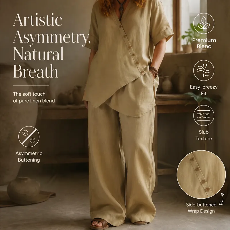 ⌛Limited-Time Offer-Women's Asymmetrical Top & Wide-Leg Pants Set