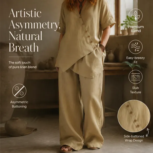 ⌛Limited-Time Offer-Women's Asymmetrical Top & Wide-Leg Pants Set