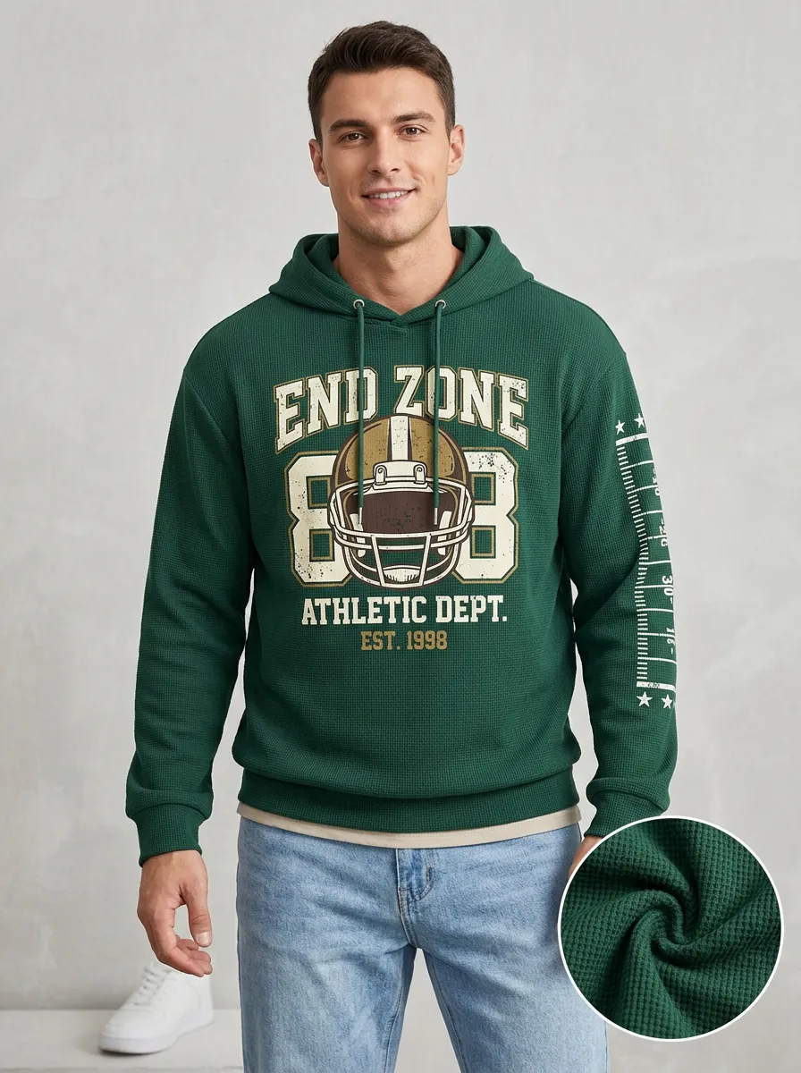 Men's American Football End Zone Helmet Graphic Printed Hoodie