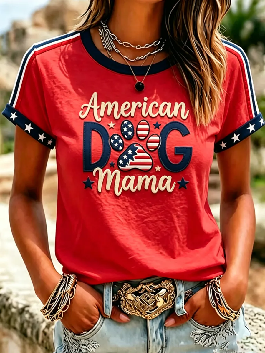 Women'S Proud American Dog 250Th Anniversary Patriotic Claw Print T-Shirt