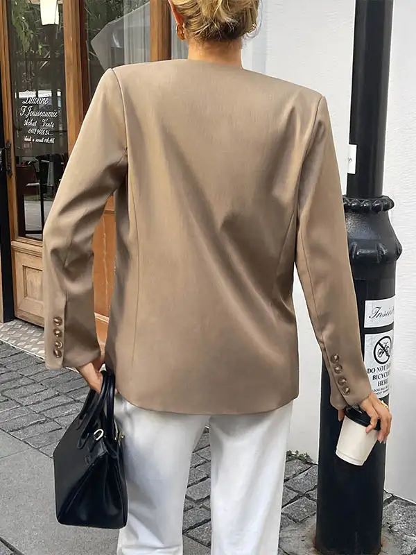 Long Sleeve Relaxed Button Front Solid Color Split Blazer Everyday