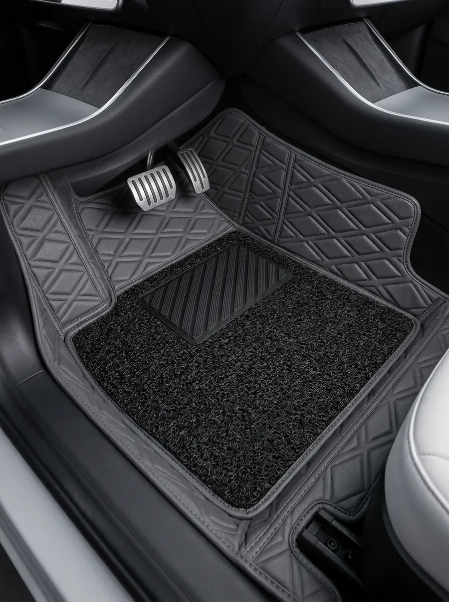 Modern Diamond Quilted Leather Vehicle Floor Mat