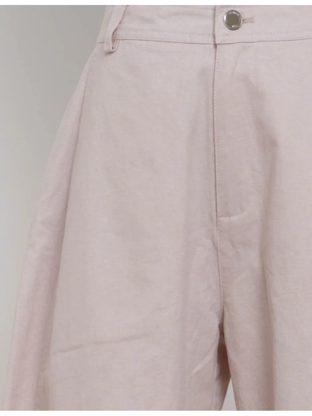 Solid Color Button Front Barrel Leg Denim Pants
