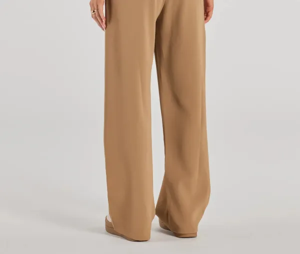 Taupe Knit High-Rise Straight-Leg Pants
