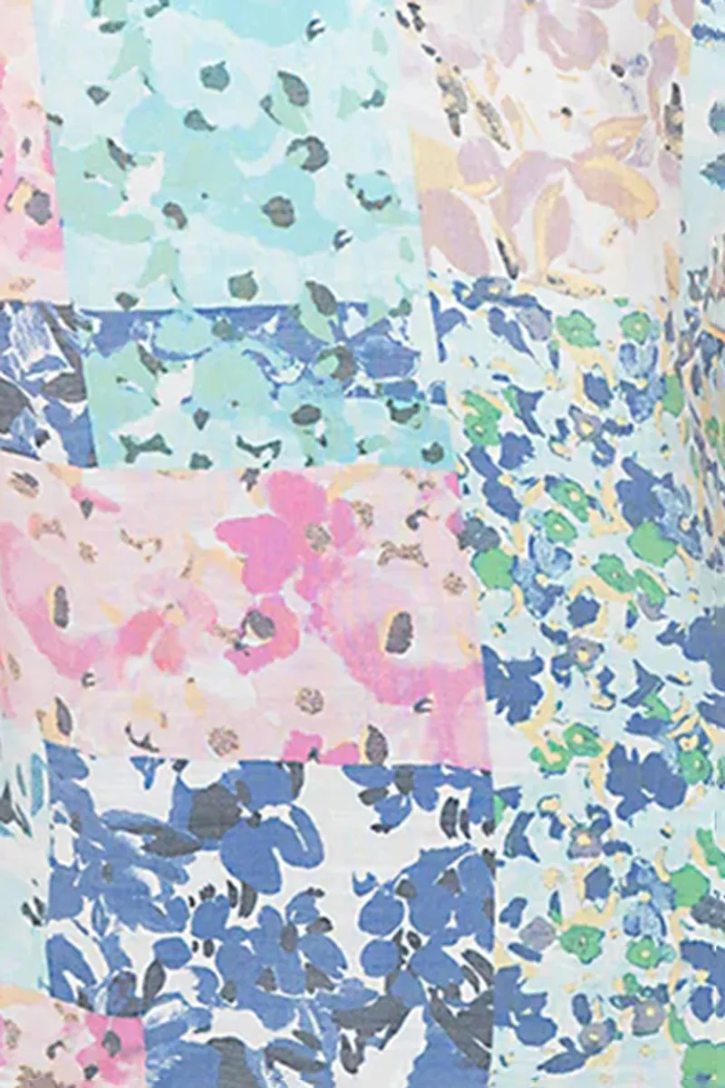 Floral Patchwork Rolled Dolman Sleeve Shirt