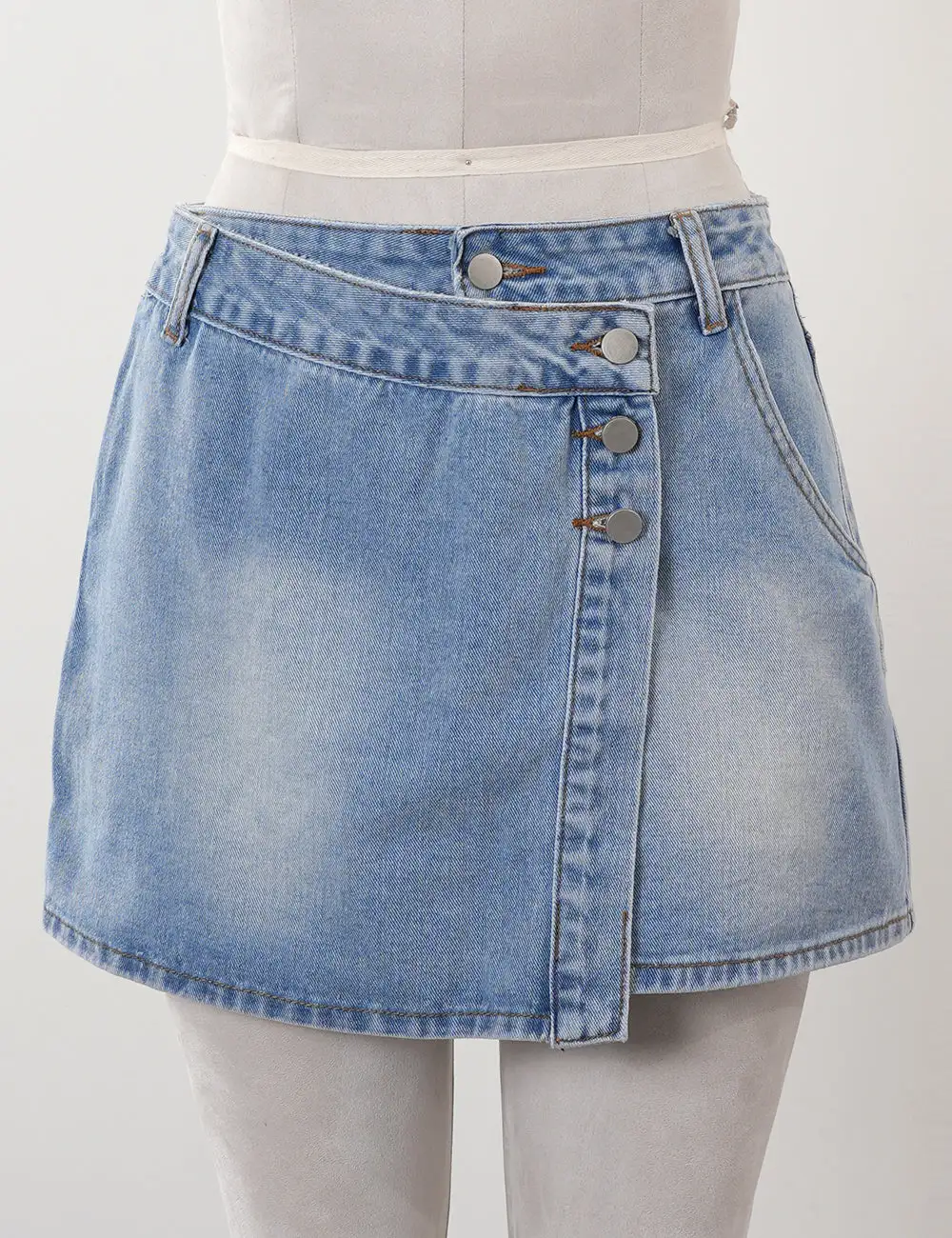 Asymmetrical Pocket Mini Denim Skirt