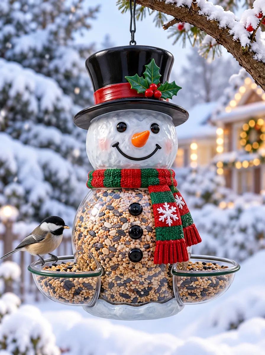 Top Hat & Scarf Snowman Christmas Bird Feeder