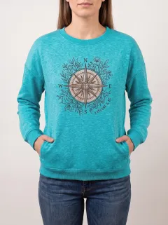 Travel Adventure Compass Floral Relaxed Sweatshirt
