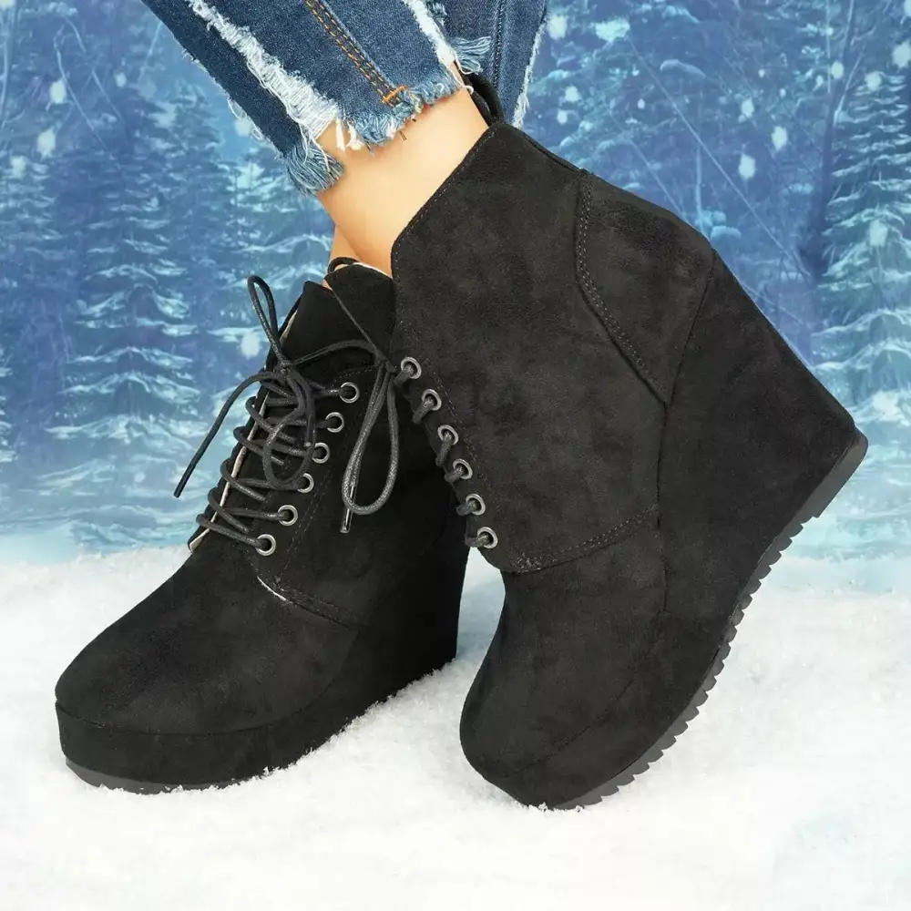 Lace Up Wedge Ankle Boots