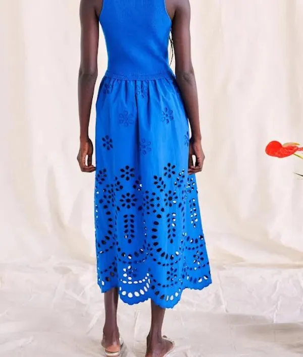 Knit and Eyelet Midi Dress