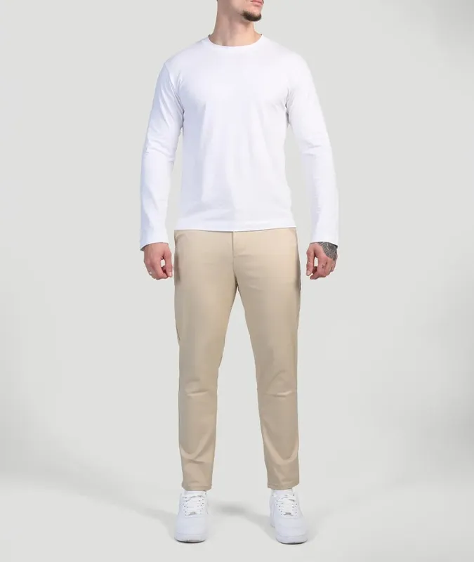 Beige Stretch Pants Clean Cut