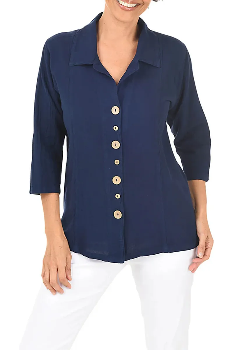 Button-Front Crinkle Shirt