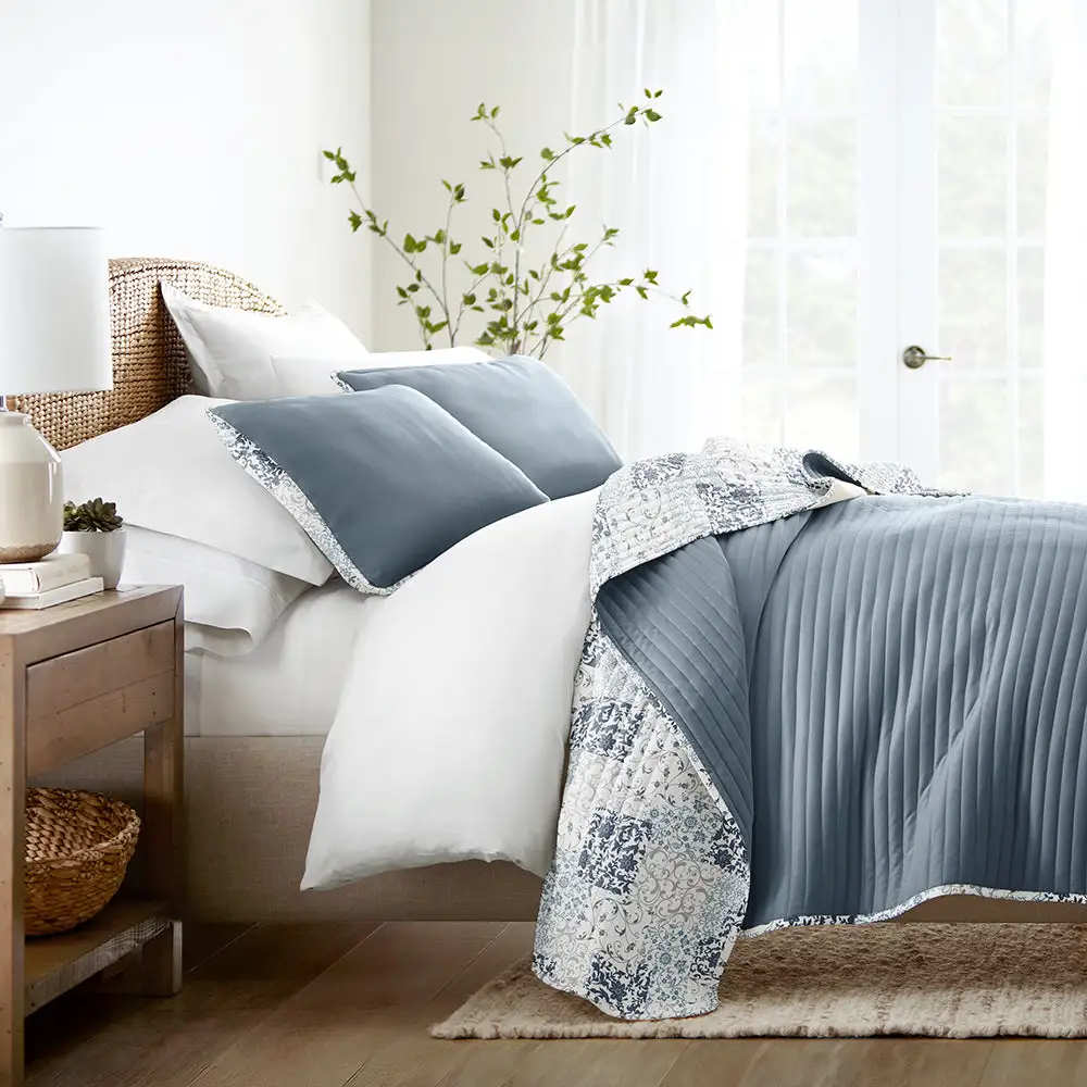 Scrolled Patchwork Reversible Quilted Coverlet Set