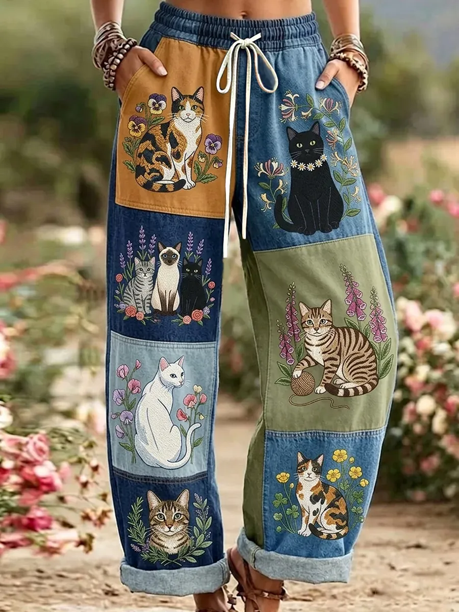 Women's Cute Cat Print Casual Pants