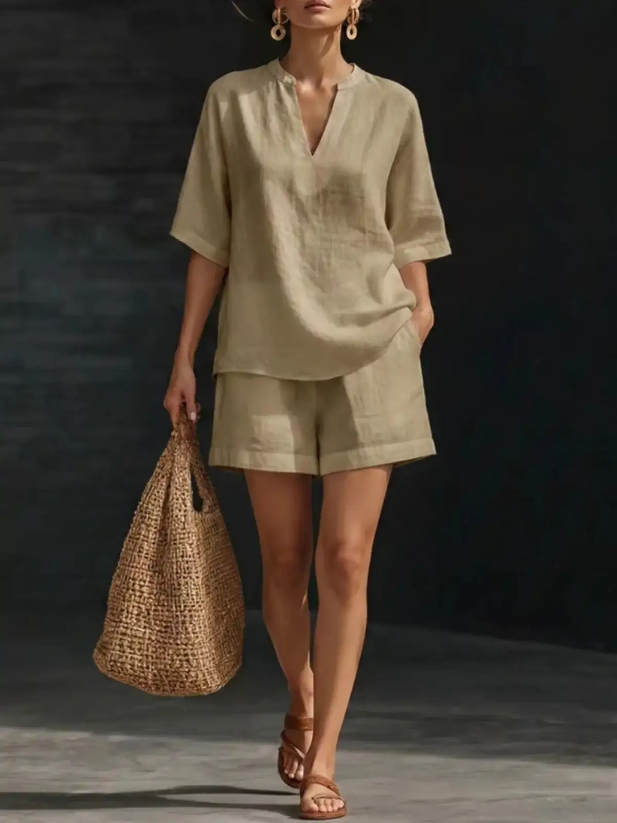 Modern Refined Pocketed Top and Shorts Matching Set