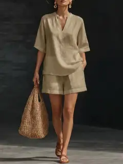 Modern Refined Pocketed Top and Shorts Matching Set