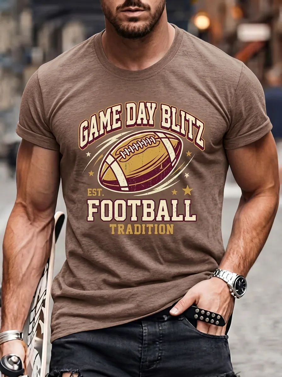 Men's American Football Game Day Blitz Printed T-Shirt
