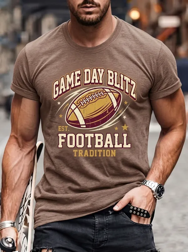 Men's American Football Game Day Blitz Printed T-Shirt