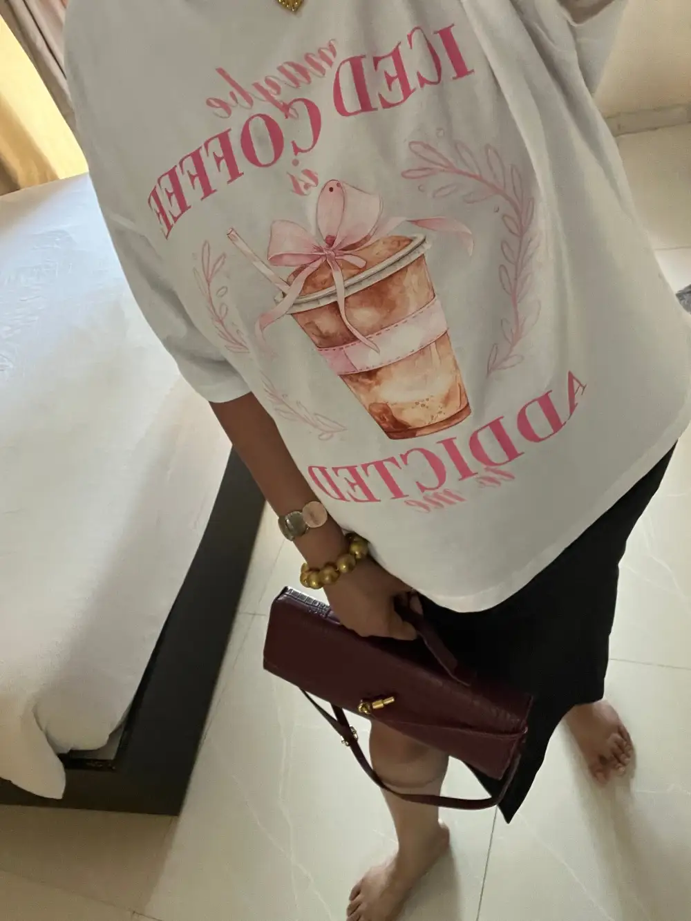 Coffee Baggy Fit Cotton Feel T-Shirt