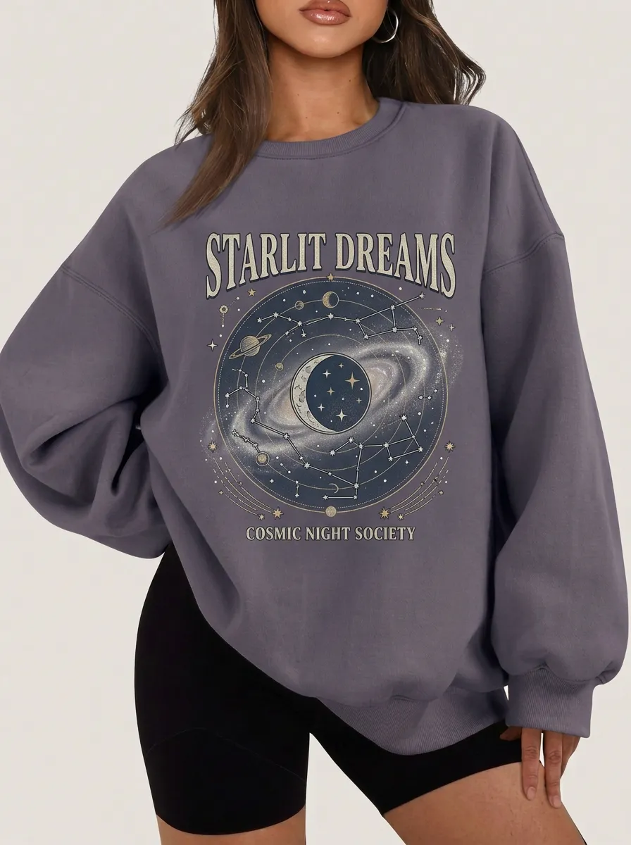 Women's Starlit Dreams Celestial Galaxy Printed T-shirt