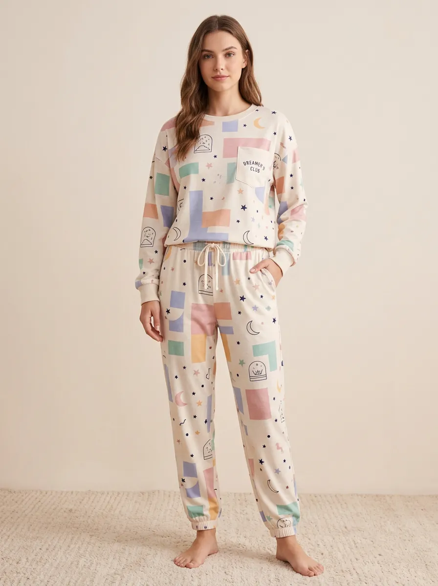 Women's Dreamer Club Moon Star Geometric Printed Joggers