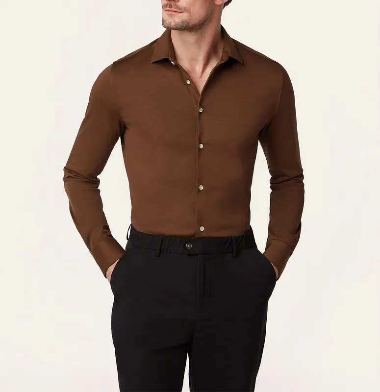Knit Non-Iron Shirt Brown