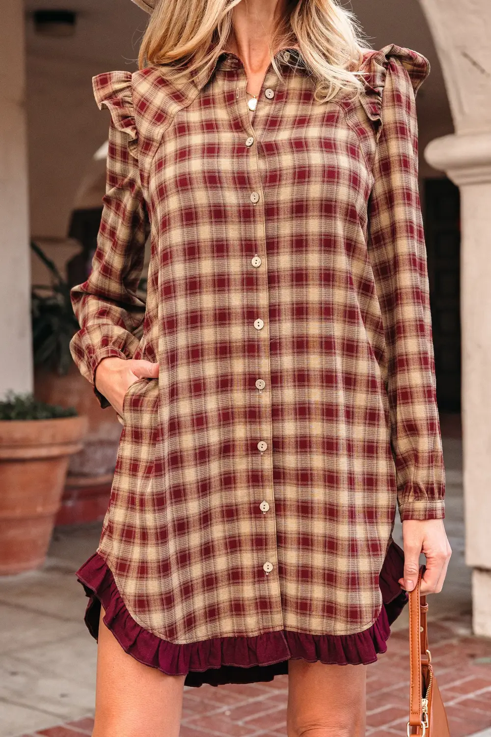 Gathered Detail Plaid Patchwork Ruffle Mini Dress