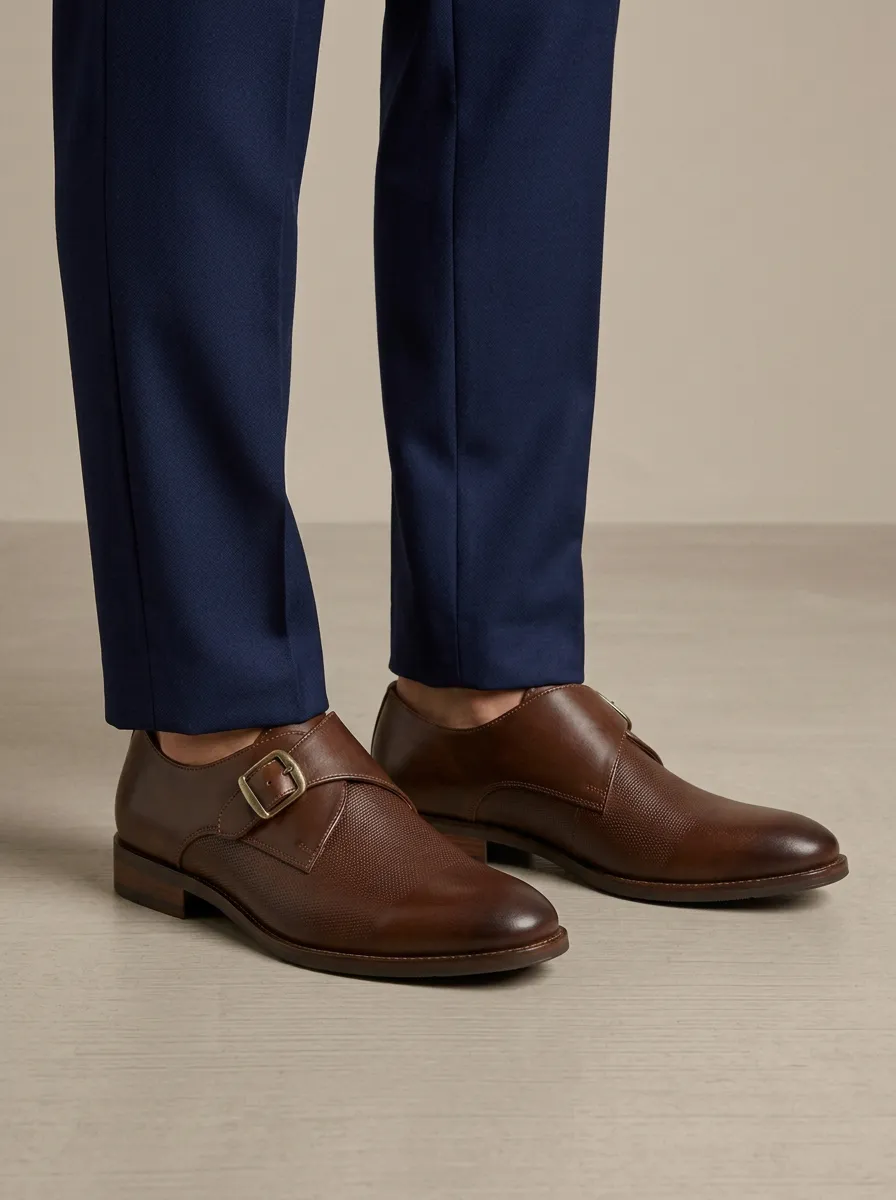 Men's Everyday Business Formal Textured Monk Strap Leather Shoes