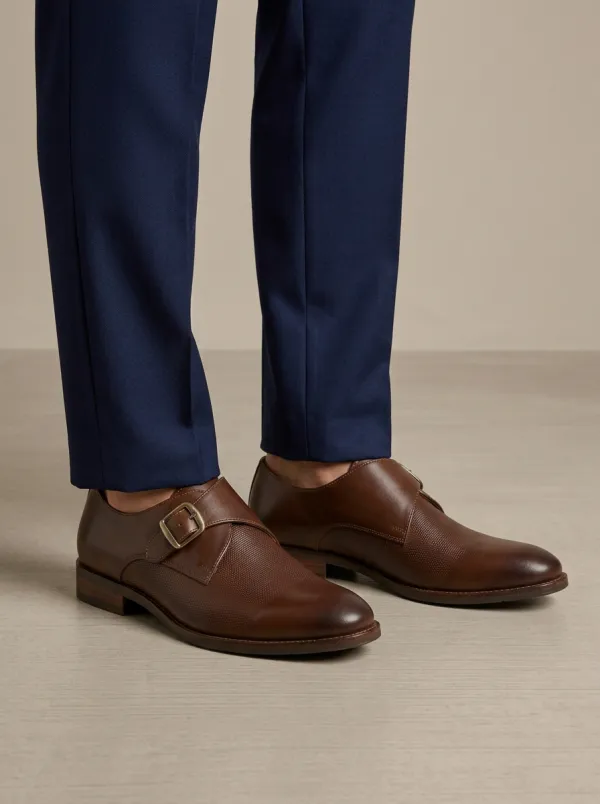 Men's Everyday Business Formal Textured Monk Strap Leather Shoes