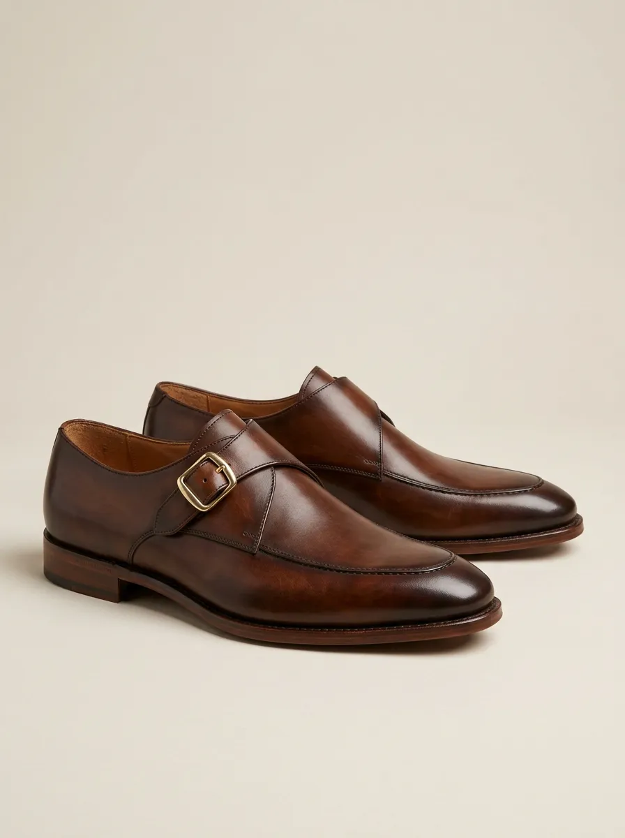 Men's Clean-Lined Classic Leather Single Monk Strap Dress Shoes