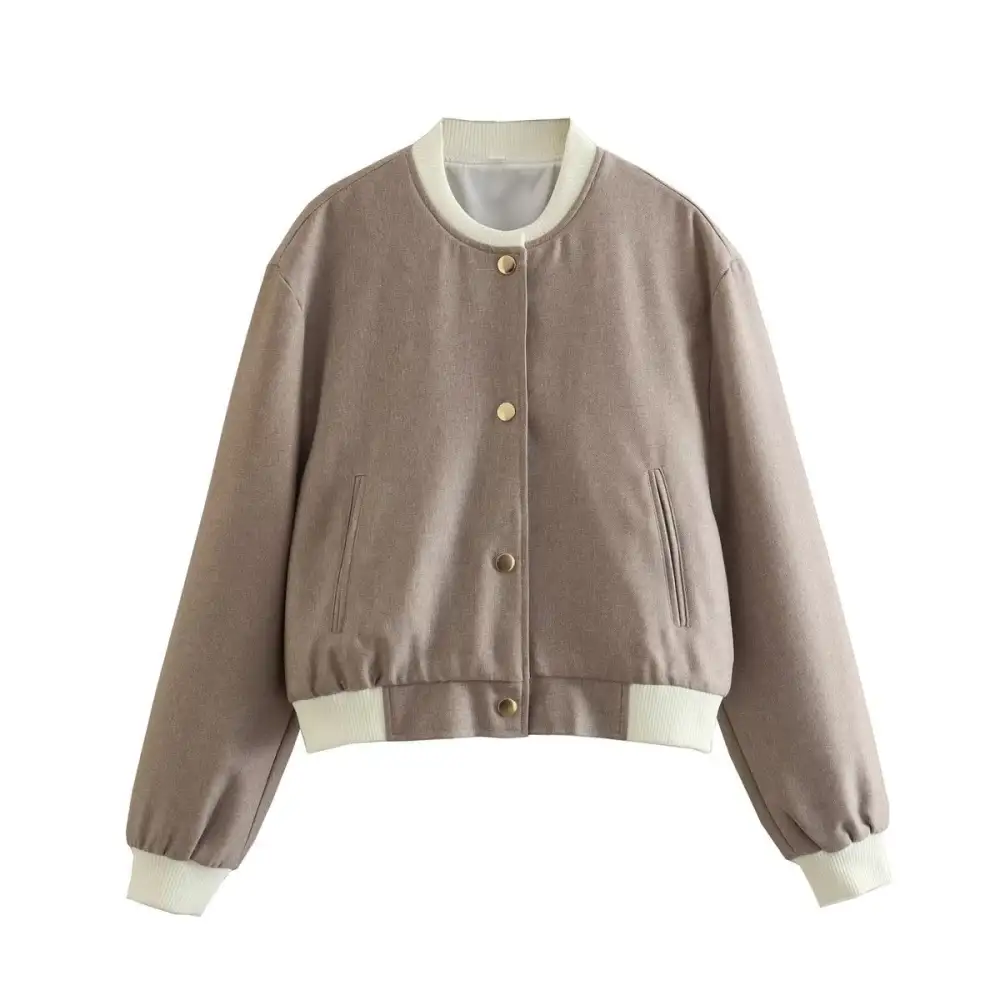 Varsity Cropped Snap Front Bomber Jacket