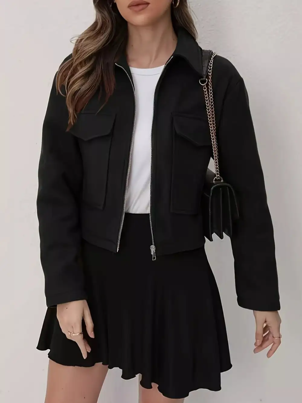 Cropped Zip-Up Pocketed Jacket