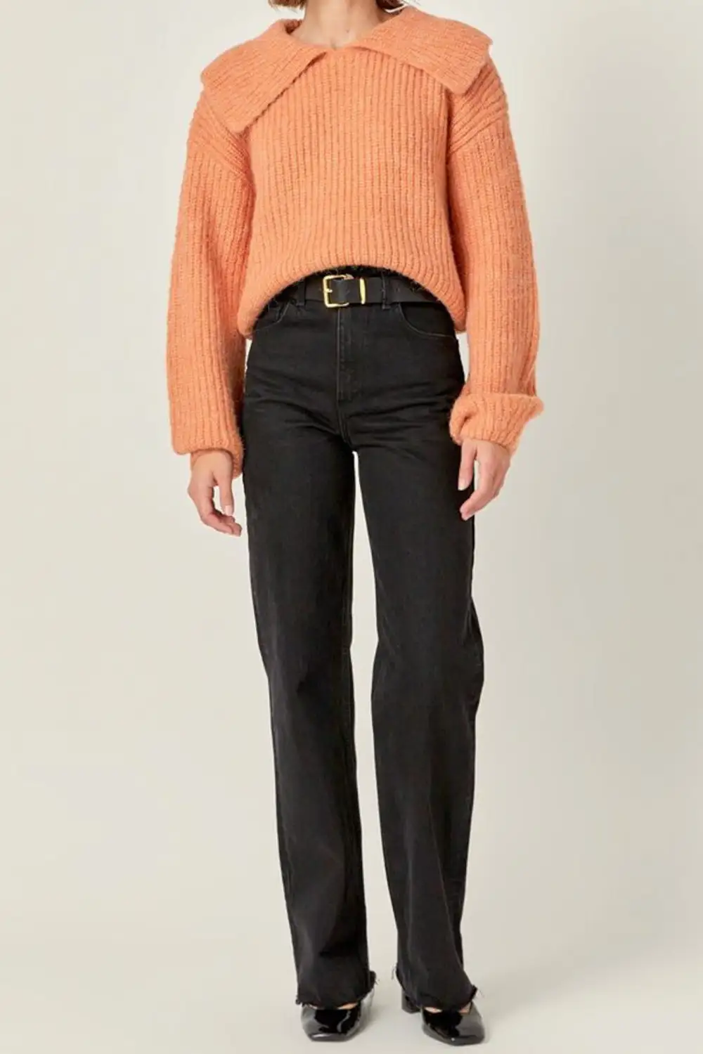 Ribbed Collared Relaxed Sweater
