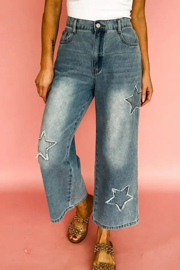 Soft High Waist Wide Leg Embroidered Denim Jeans