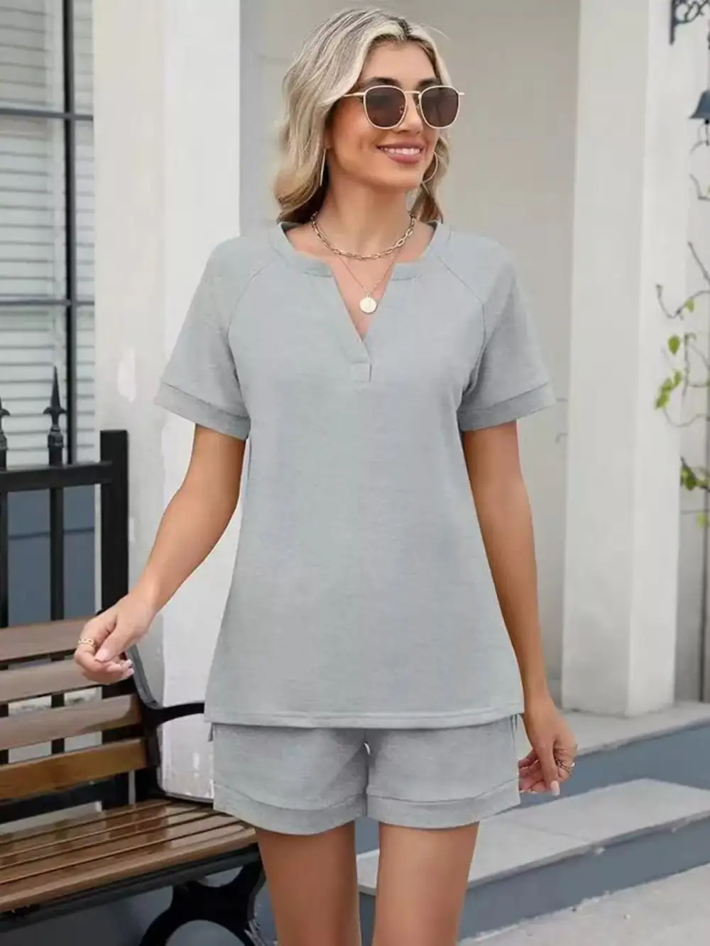 Short Sleeve Top Shorts Two Piece Set