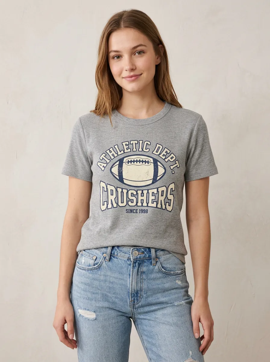 Women's Modern Football Ball Athletic Crew Neck Graphic T-Shirt