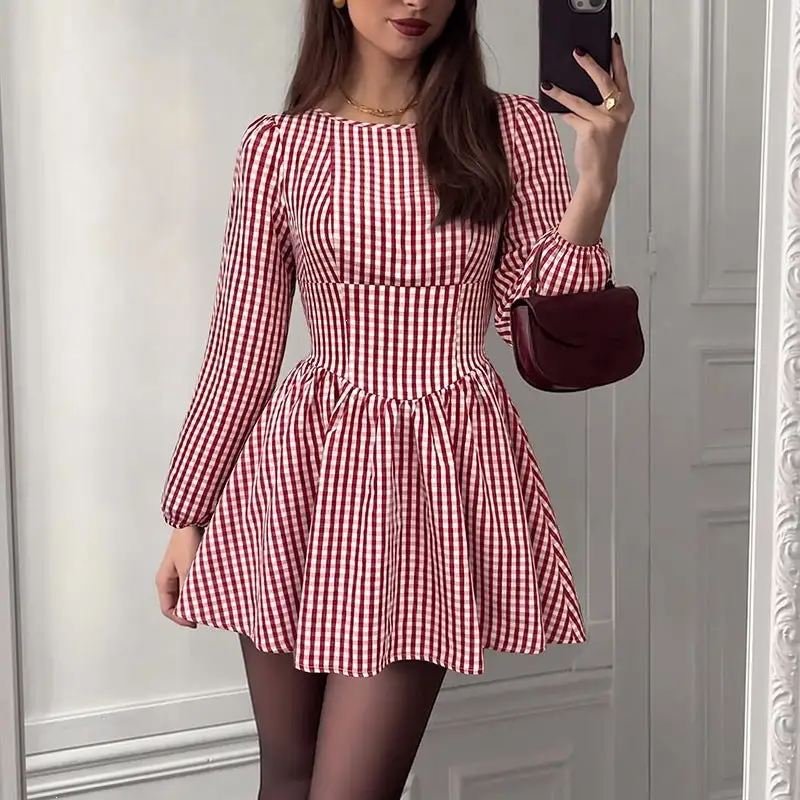 Women's Bodycon V-Neck Puff-Sleeve Mini Dress