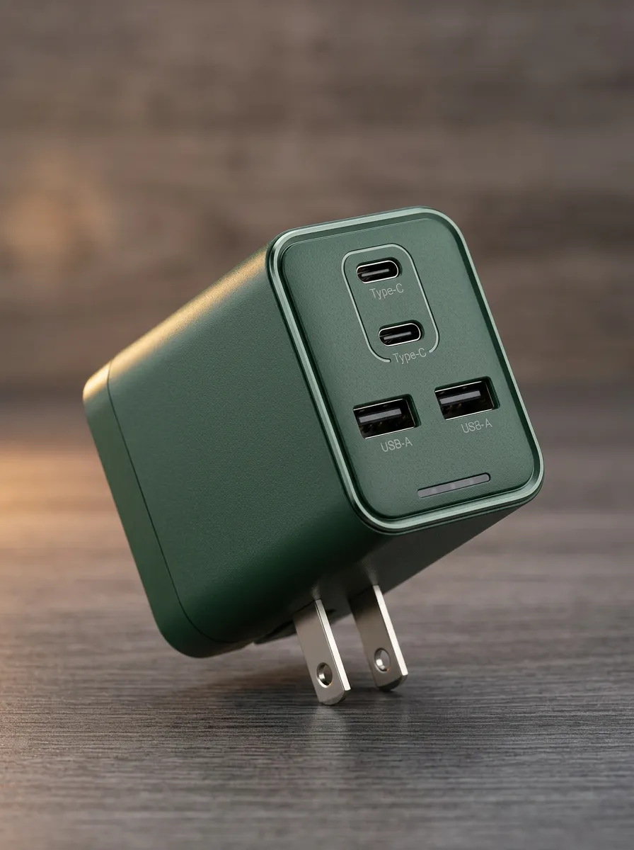 Green Four-Port USB-C and USB-A Wall Charger