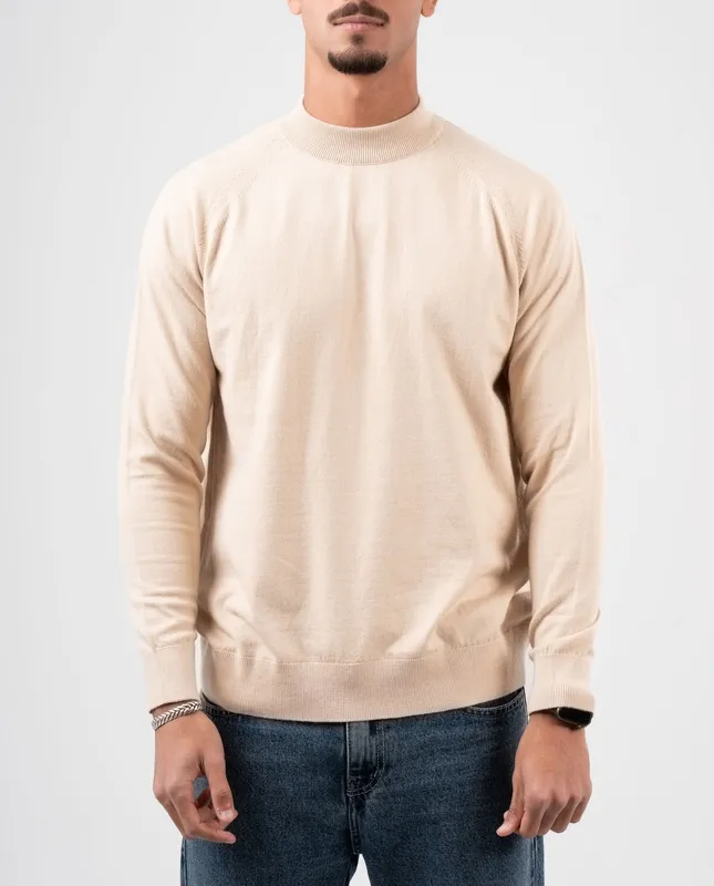 Beige Half Collar Knit Pullover