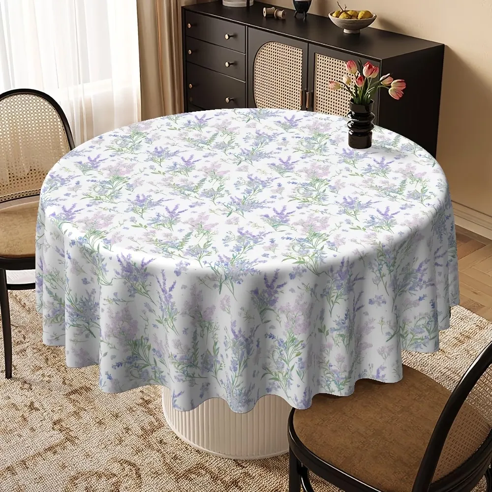 Round Lavender Print Tablecloth