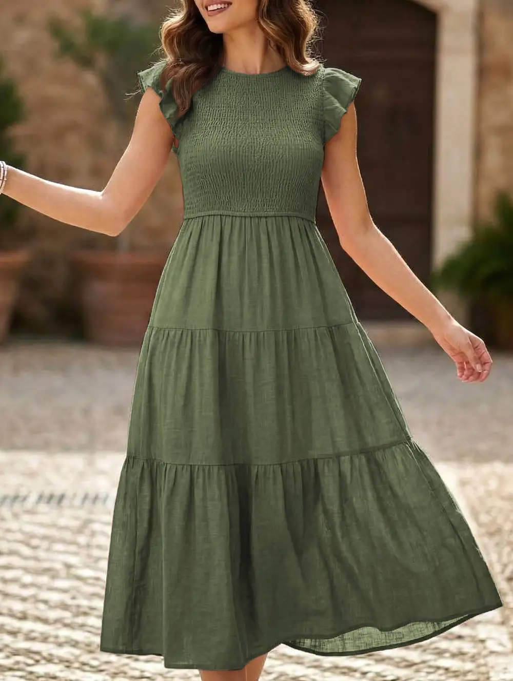 Flutter Sleeve Tiered Mini Dress
