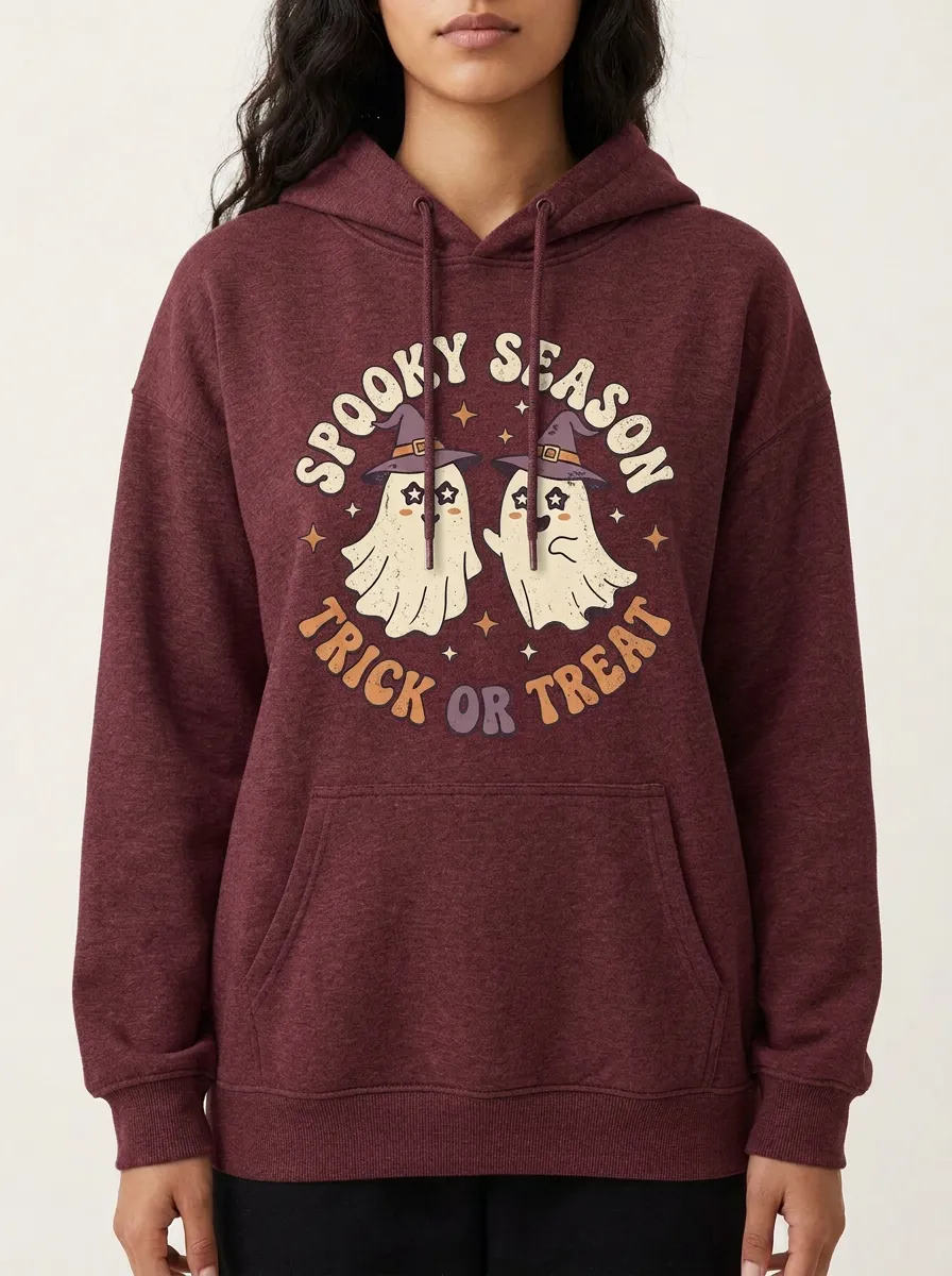Women's Halloween Spooky Season Ghost Witch Printed Hoodie