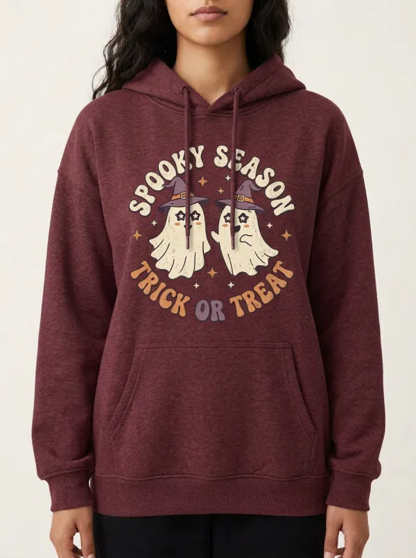 Women's Halloween Spooky Season Ghost Witch Printed Hoodie